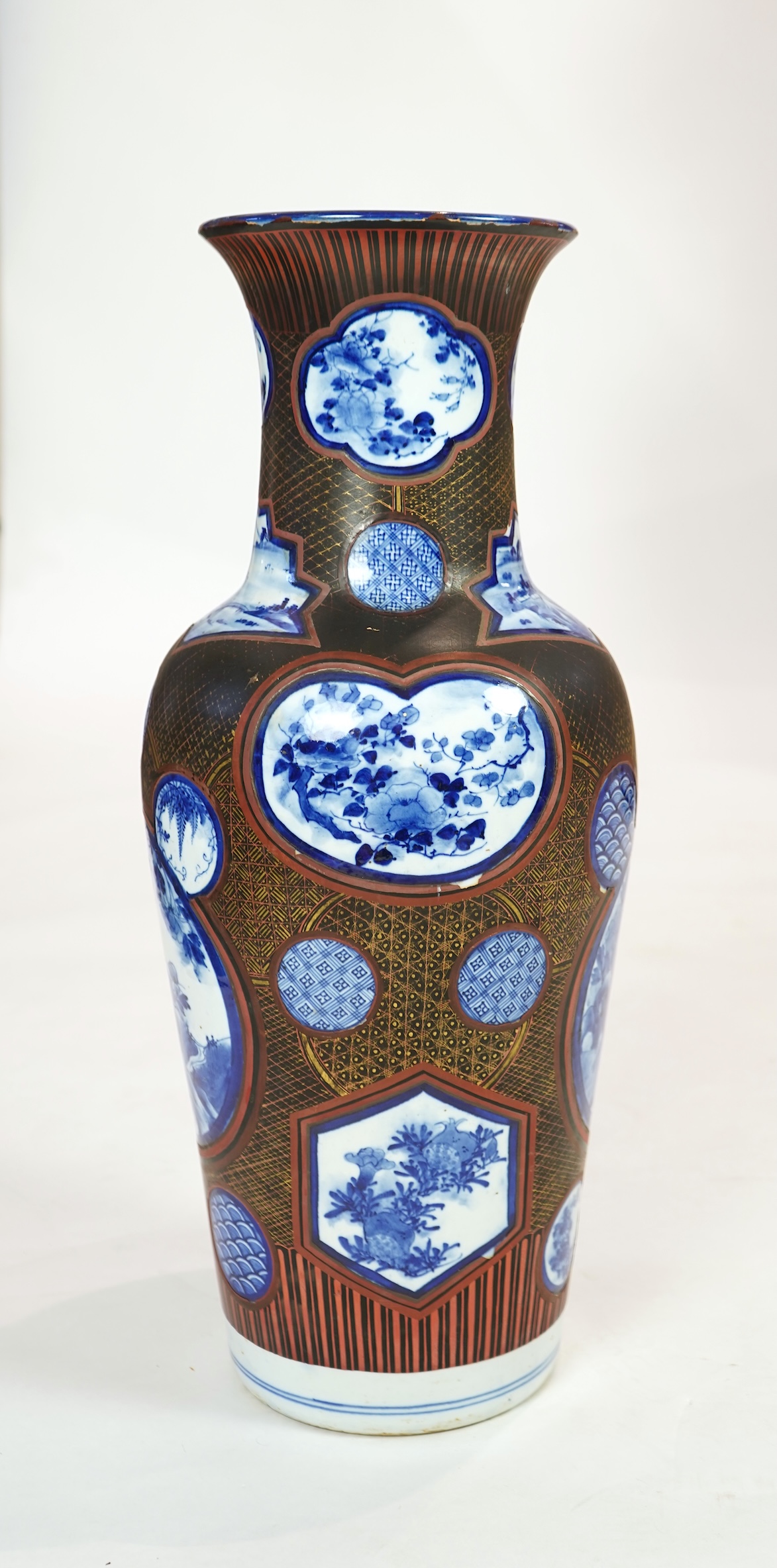 A large Japanese blue and white and gilt lacquered vase, late 19th century